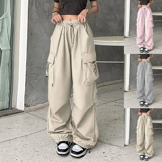 Womens Baggy Cargo Pants Streetwear Hip Hop Joggers Sweatpants Drawstring Casual Loose Dress Pants for Women Business Casual