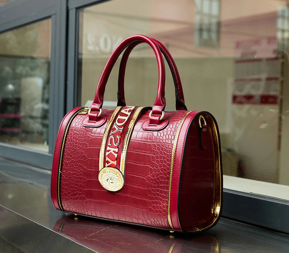 Classic Retro Women's Shoulder Bag Boston Handbag Crocodile Embossed Crossbody Letter Decoration High Quality Top Handle Bag