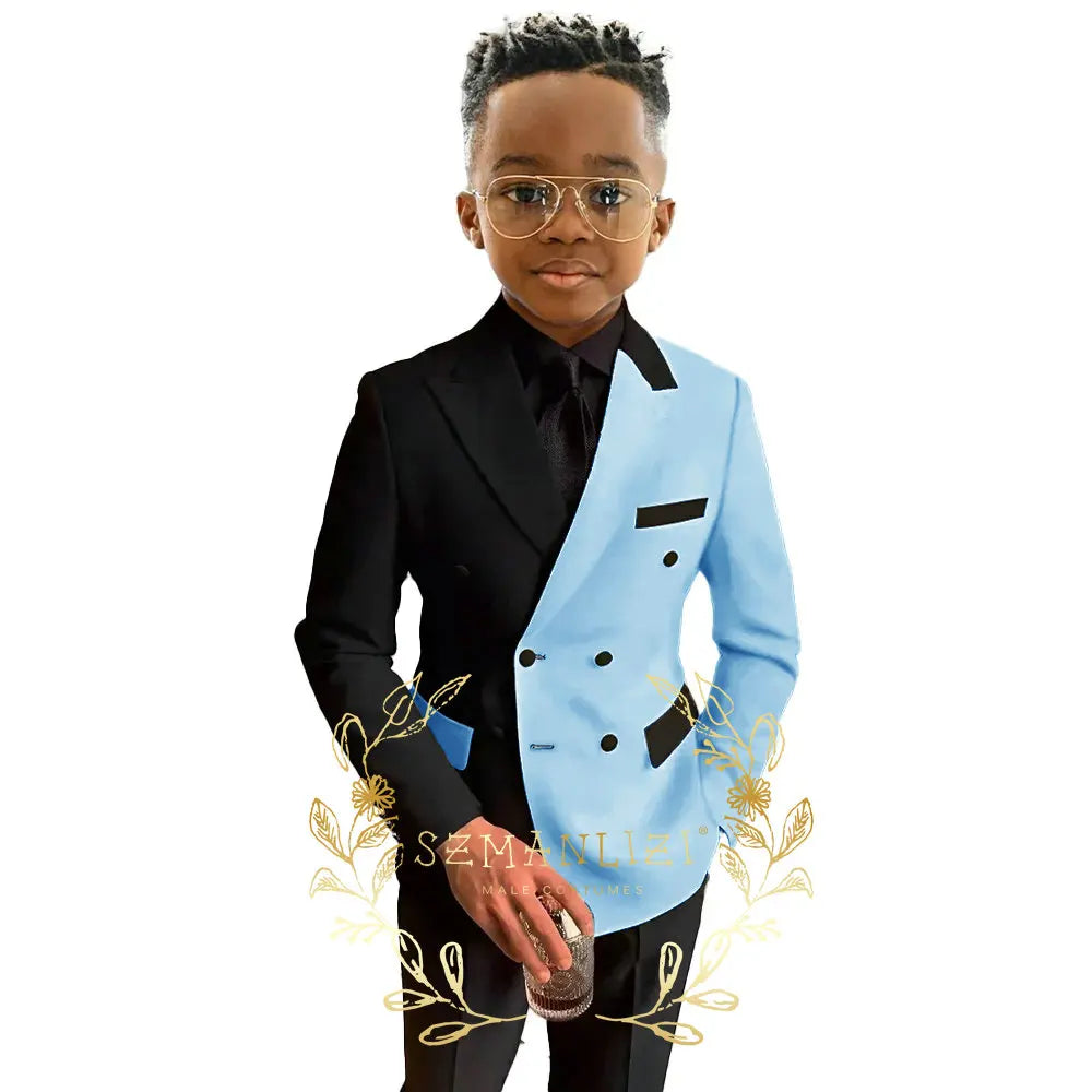 Boys Suits Double Breasted Blazer 2-piece Set Colorblock Jacket Pants Wedding Kids Tuxedo Custom 2-16 Years Old Clothes Suit