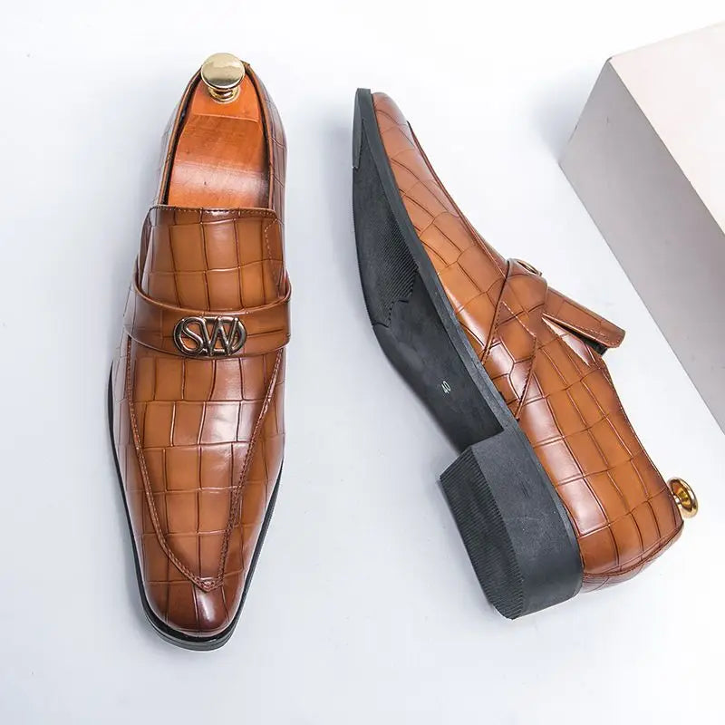 Fashion Italian Plus Size Men Dress Shoes Retro Genuine Leather Crocodile Grain Party Wedding Slippers Shoes Men