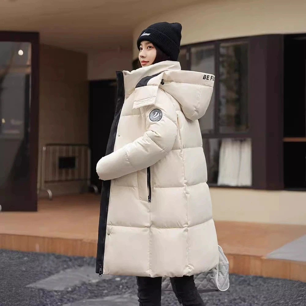 Women'S Winter Down Cotton Jacket 2025 New Warm Thicken Cotton Padded Jacket Korean Loose Plus Size Parkas Outwear Long Coat