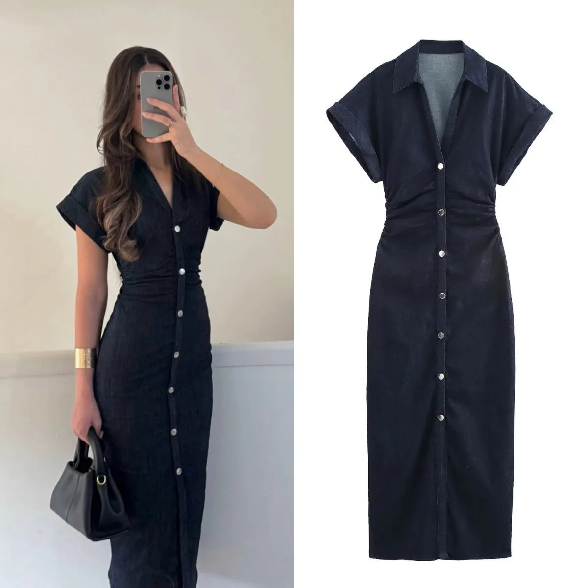 denim MIDI dress fashion elegant