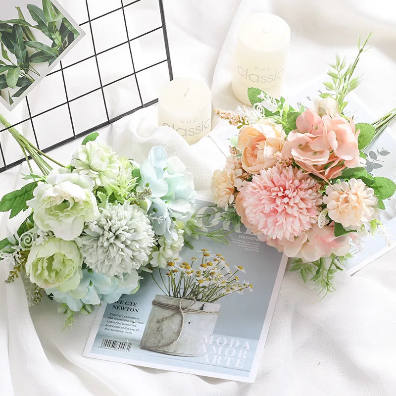 Artificial Flowers Silk Peony For Vase Bride Bouquet Wedding Home Room Table Decoration Fake Floral Hydrangea Gifts
