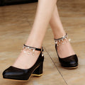 White Women Wedding Shoes Crystal Preal Ankle Strap Bridal Shoes Woman Dress Shoes Seay Pumps Sweet Party Shoes