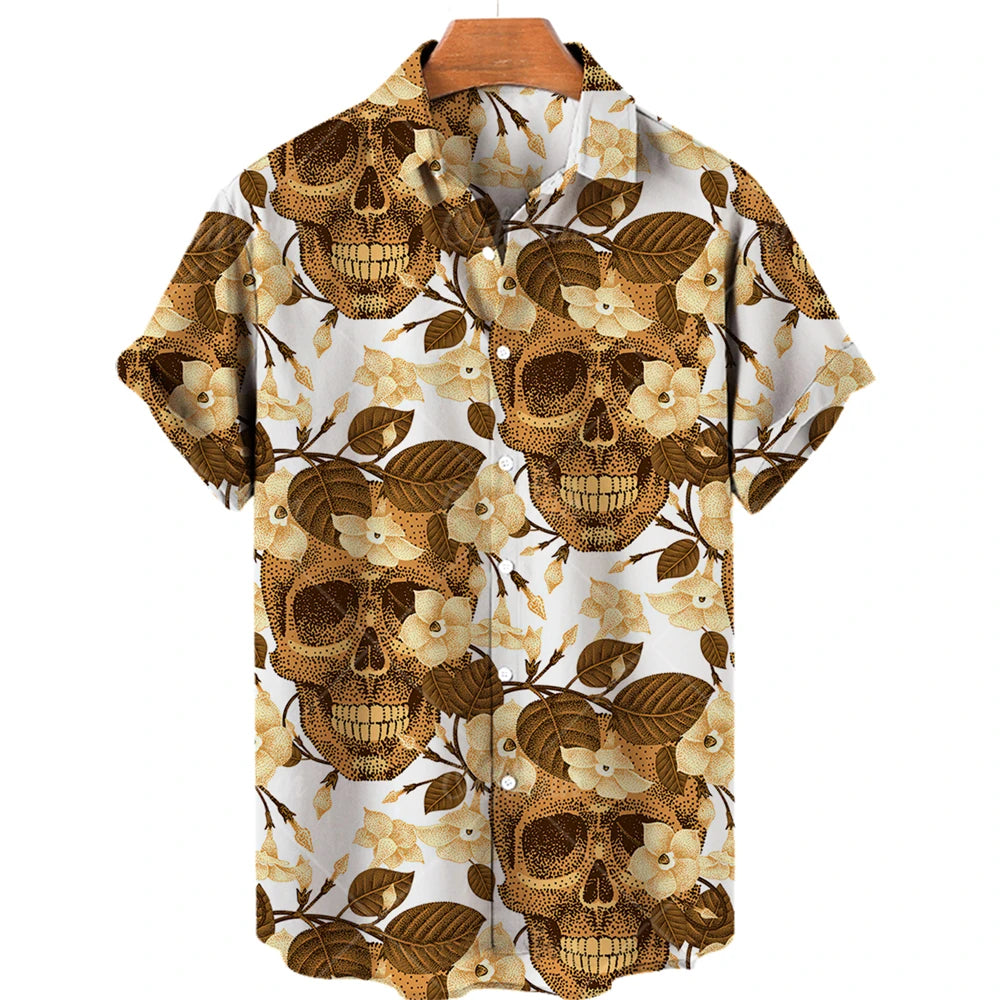 Hawaiian Beach Shirt Fashion Design Men's 3D Skull Print Shirt Retro Casual Street Clothing Men's Summer Unisex Short Sleeve Top