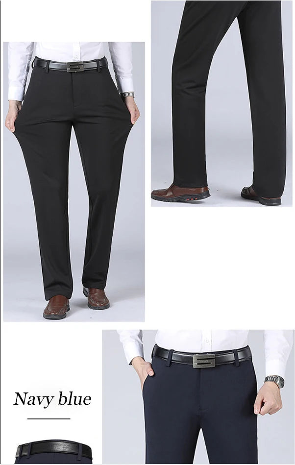 Men's Stretch Suit Pants Black Business Casual Trousers Office Summer Autumn Korean Japanese Navy Grey Spandex Straight Pants