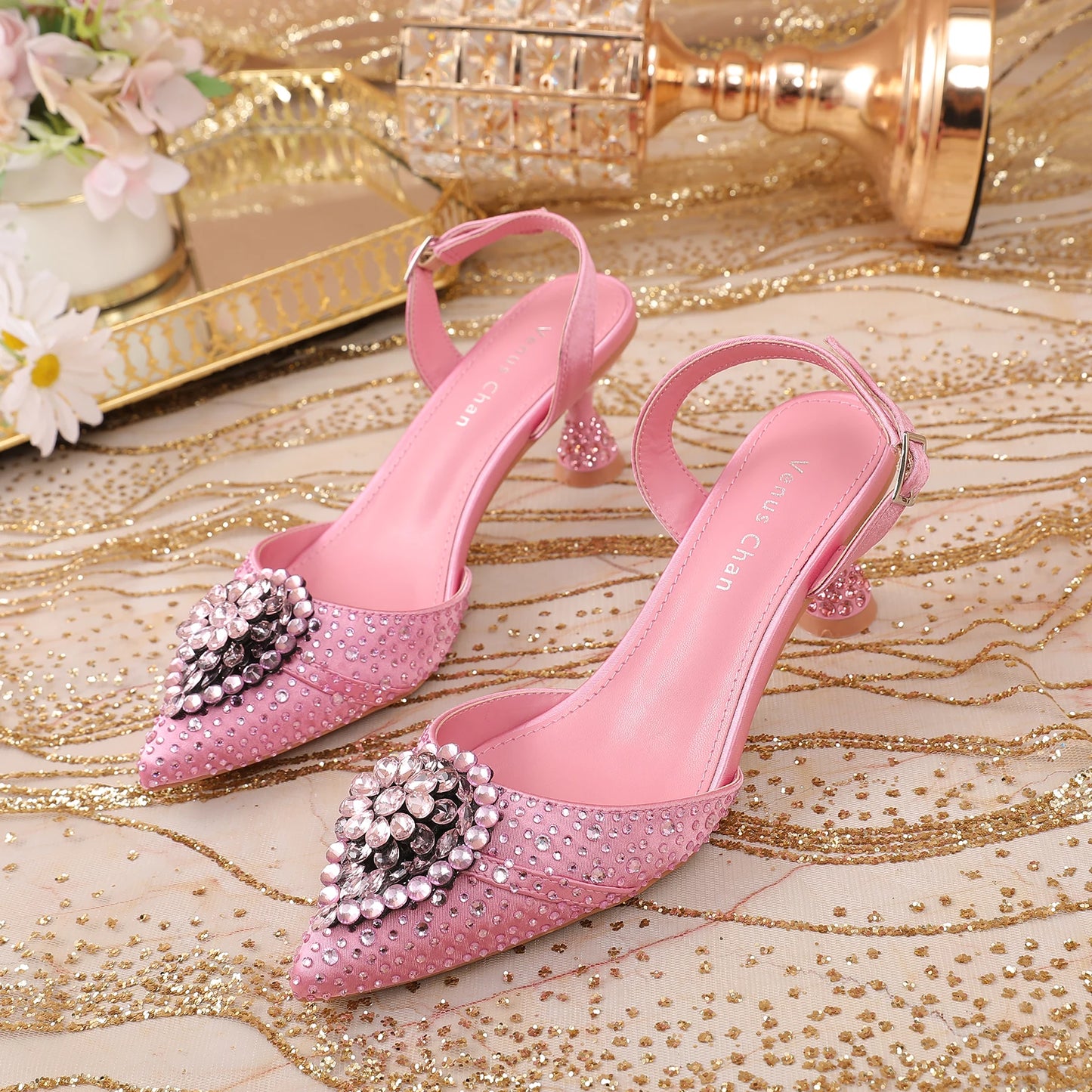 Luxury Elegant High Heels Royal Blue Color Diamond Embellished Pointed Toe Women's Shoes for Wedding Party Casual 2025 Style
