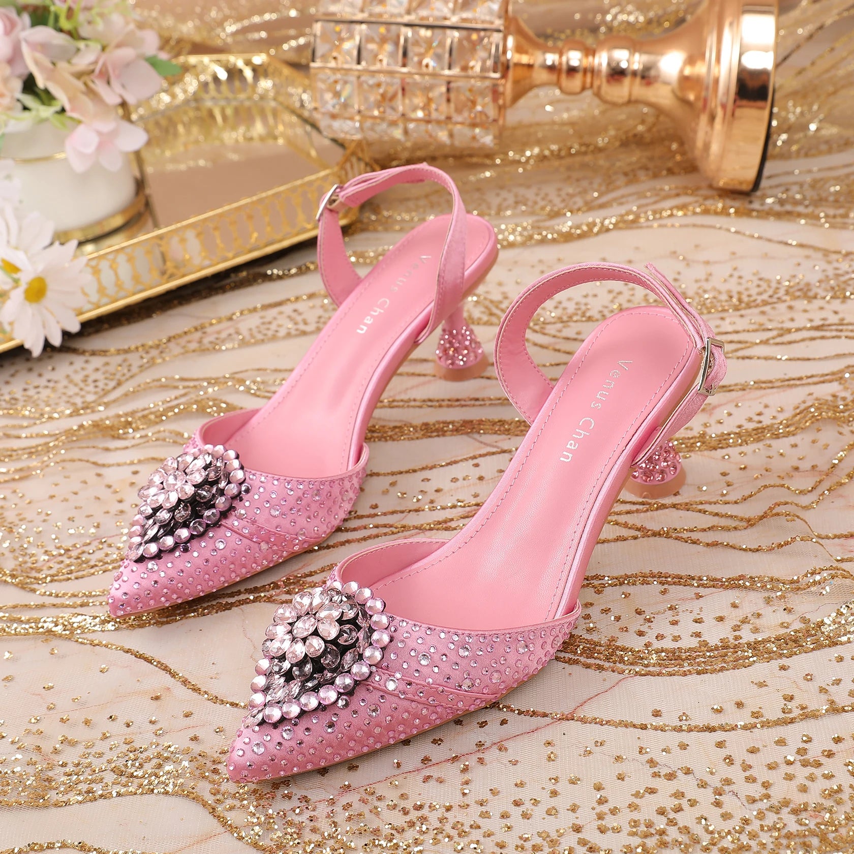 Luxury Elegant High Heels Royal Blue Color Diamond Embellished Pointed Toe Women's Shoes for Wedding Party Casual 2025 Style