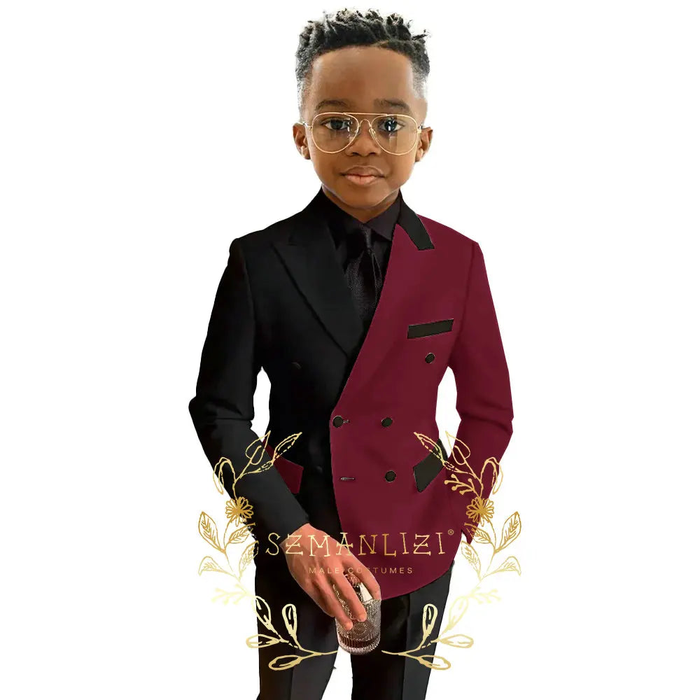 Boys Suits Double Breasted Blazer 2-piece Set Colorblock Jacket Pants Wedding Kids Tuxedo Custom 2-16 Years Old Clothes Suit