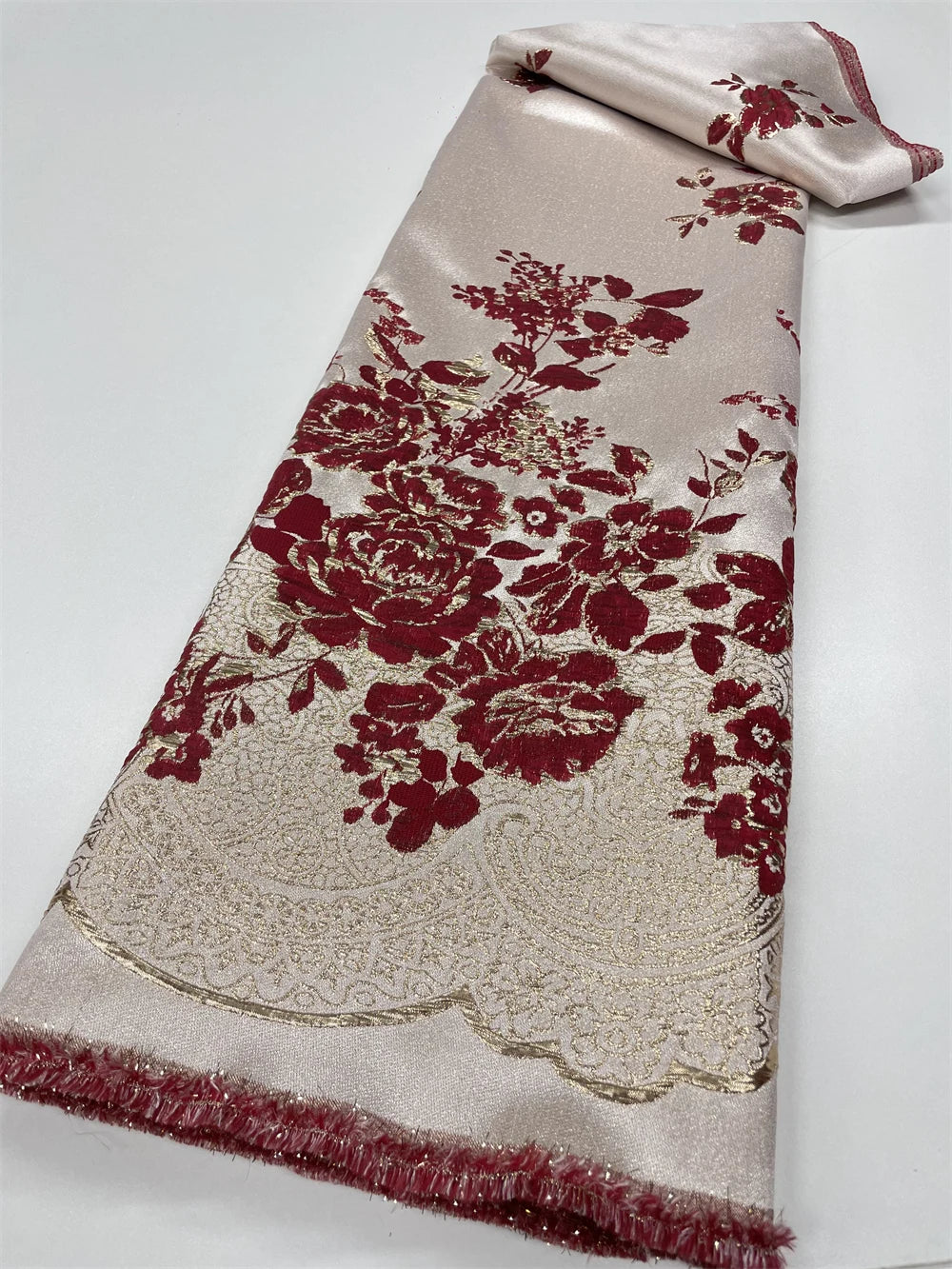 New Arrival African Brocade Lace Fabric Jacquard Organza Fabric High Quality Damask Jacquard for Wedding Evening Dresses 5yards