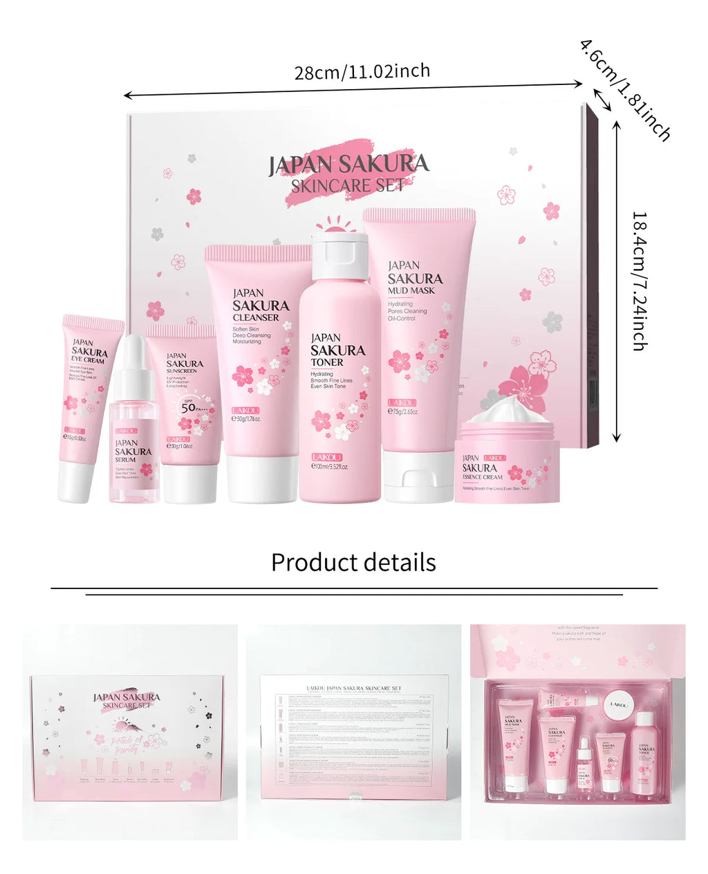 LAIKOU cleansing Laikou moisturizing hydration Japan Cherry Blossom Skincare 7-piece Mud Mask Edition Facial Care Set