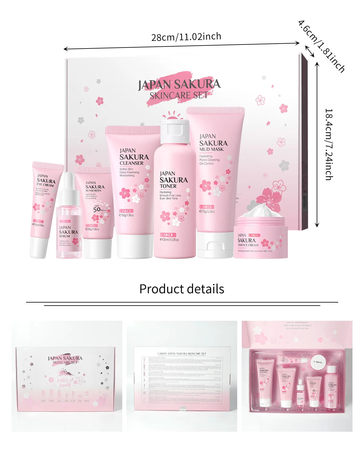 LAIKOU cleansing Laikou moisturizing hydration Japan Cherry Blossom Skincare 7-piece Mud Mask Edition Facial Care Set