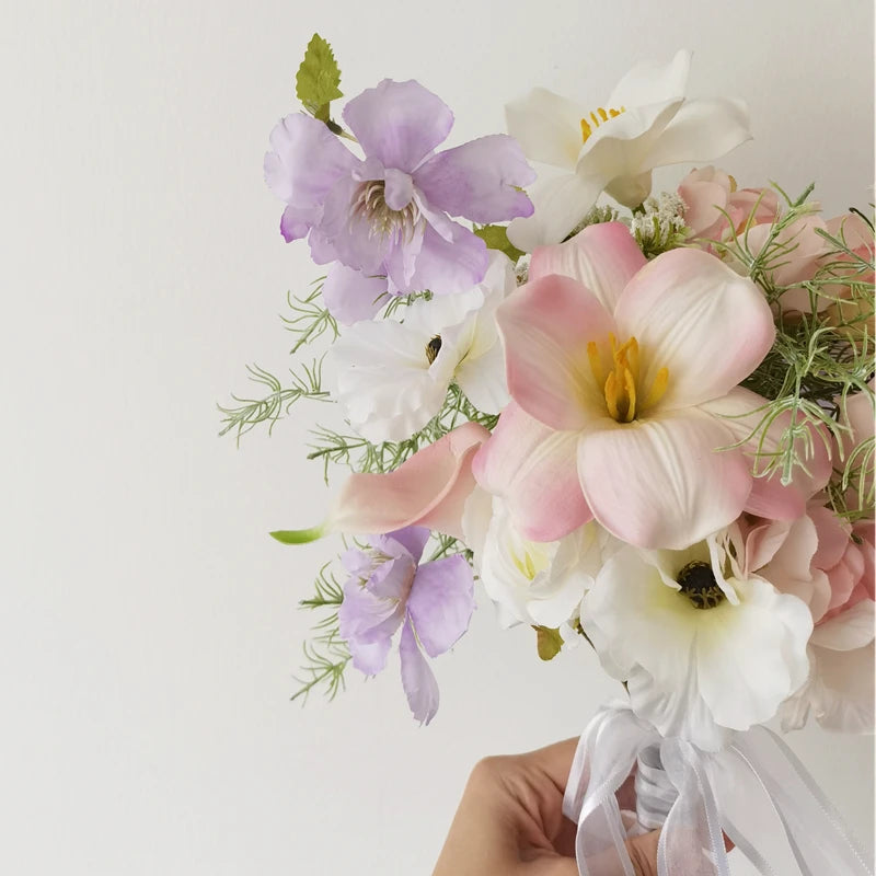 Ins Sle Purple Pink Handheld Flower Bouquet Artificial Flowers Wedding Photoaphy New Bride Home Decoration Arrangement