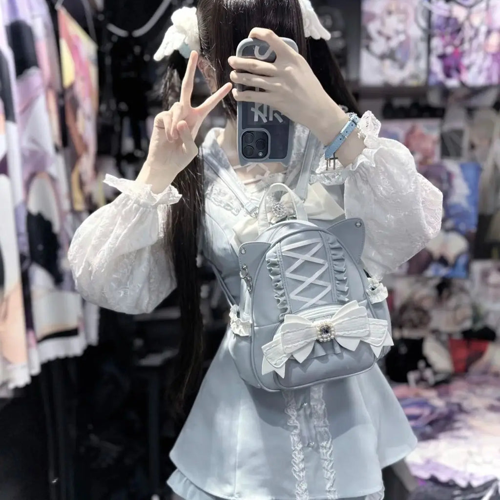 Lace Cat's Ear School Bag Japan Lolita Ita Mochila Cute Large Capacity Mochilas Mujer 2025 New Bow Women Bags Student Backpack