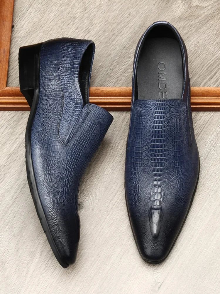 Men's Handmade Crocodile Pattern Oxford Shoes – Black & Blue Formal Loafers
