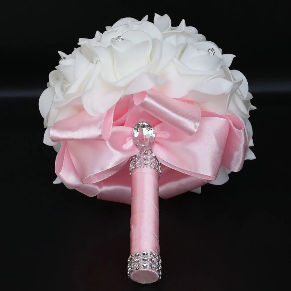 Romantic Rose Flower Bouquet PE Flower Satin Bridal Wedding Bouquet Simulation Artificial Rose Flower Bridal Wedding