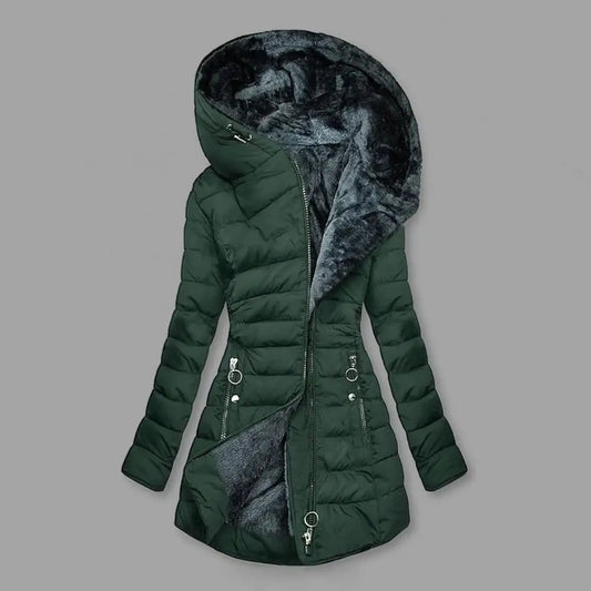 Long Sleeve Coat Plus Size Women's Winter Jacket with Plush Lining Hooded Outerwear Warm Windproof Down Coat for Cold Weather