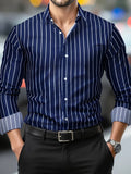 FGKKS New Men's Casual Shirt Fashion StrIped Long Sleeve Male Business Dress Shirt