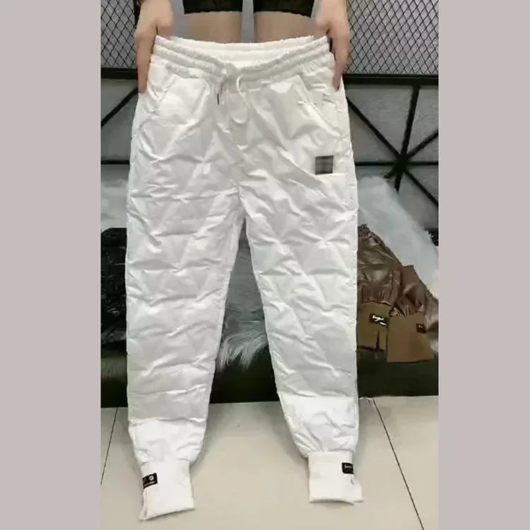 Autumn Winter Cotton Trousers Women's Snow Waterproof Warm Pants 2025 New Winter Drawstring Thicken Casual  Harem Pants