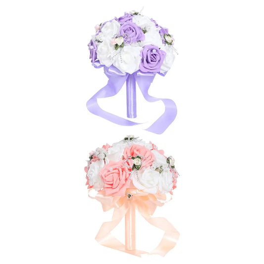 Wedding Bouquet Portable Romantic Handmade Artificial Rose Flower for Bridal Shower Photo Prop Party Valentines Day Ceremony