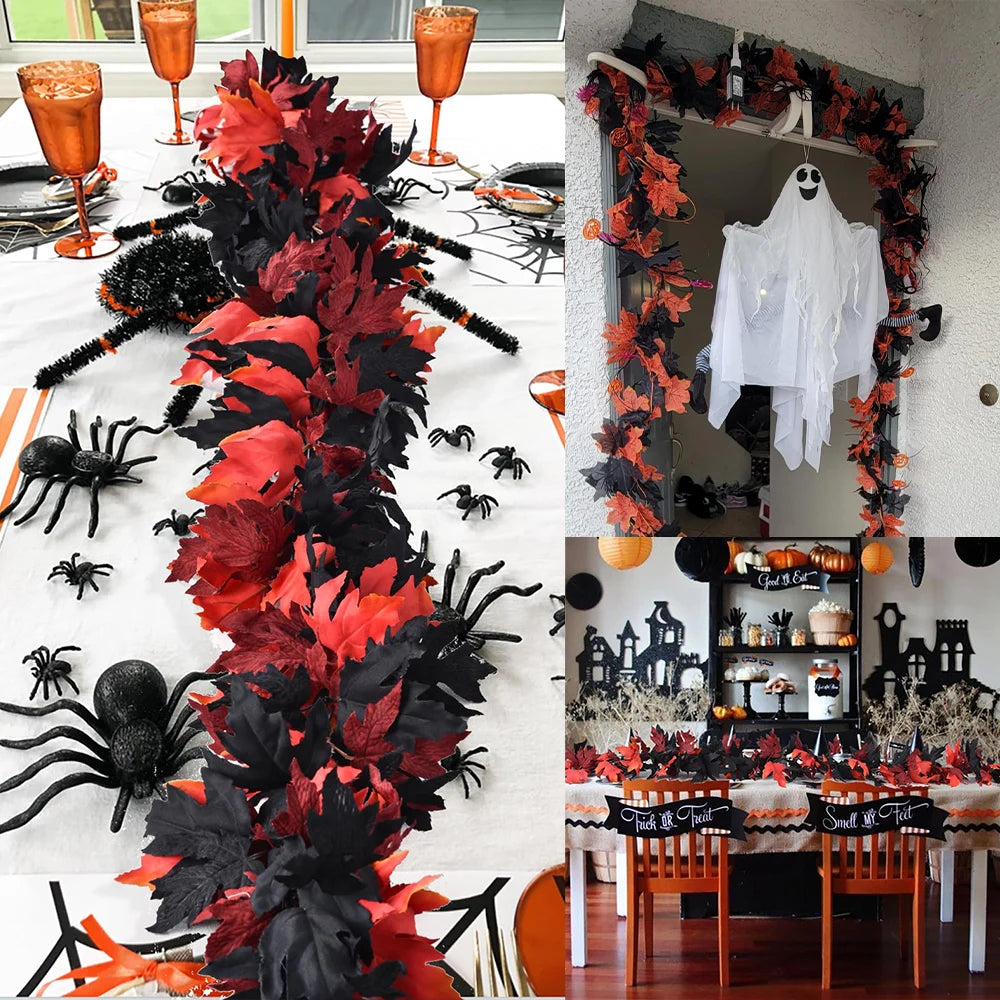 1Pc 6.5Ft Artificial Fall Maple Leaf  Foliage Fake Plant Garland for Home Halloween Thanksgiving Party Wall Table Autumn Decor