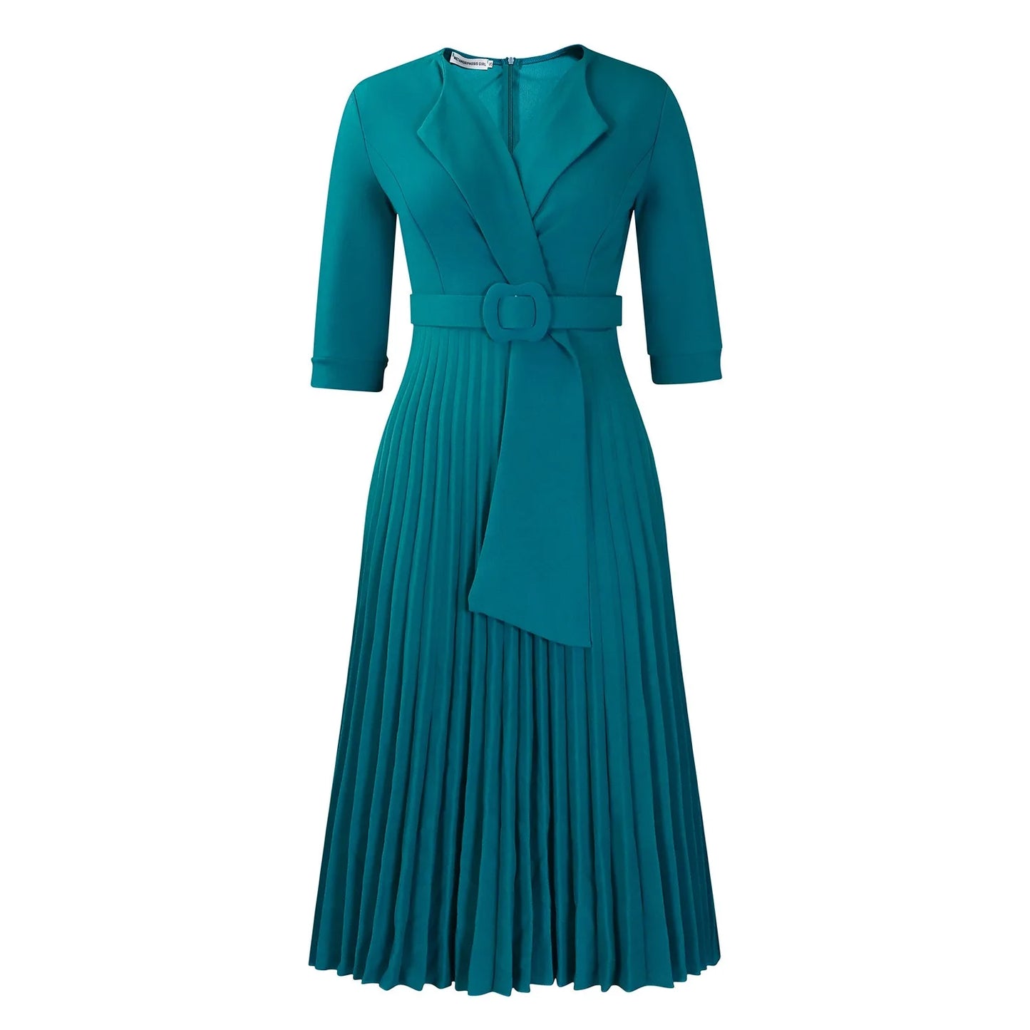 Elegant Office Ladies Dresses 2024 Autumn Fall Notched Collar Half Sleeve Belt Waisted Mid Calf Female Birthday Party Dress Midi