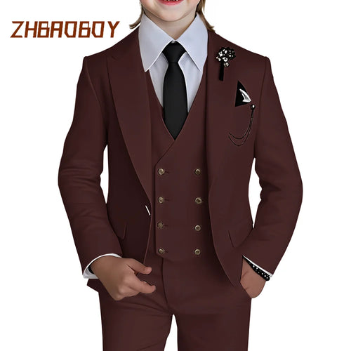 Boys' Slim Fit 3-Piece Suit Set – Notch Lapel Blazer, Vest & Pants | Wedding Tuxedo | Custom Size | Ages 2T–16T