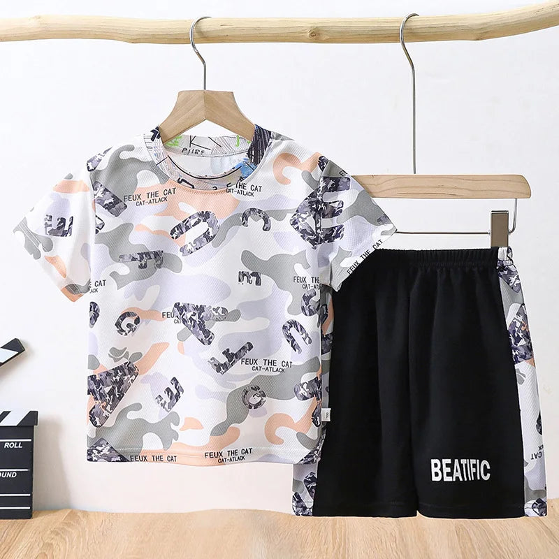 Summer Children's Camouflage Clothing Suit Boys Clothes Set Short Sleeve Sunscreen Quick Dry Boy Set
