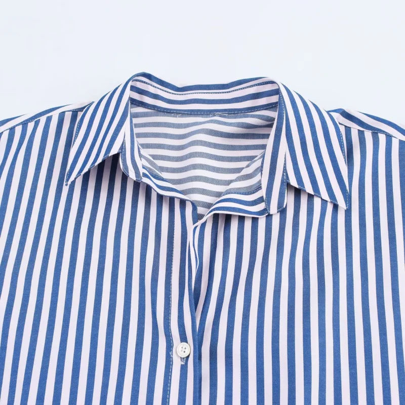 Traf 2025 women's spring new Europe-American fashion striped long sleeve lapel loose version poplin shirt multi-color selection