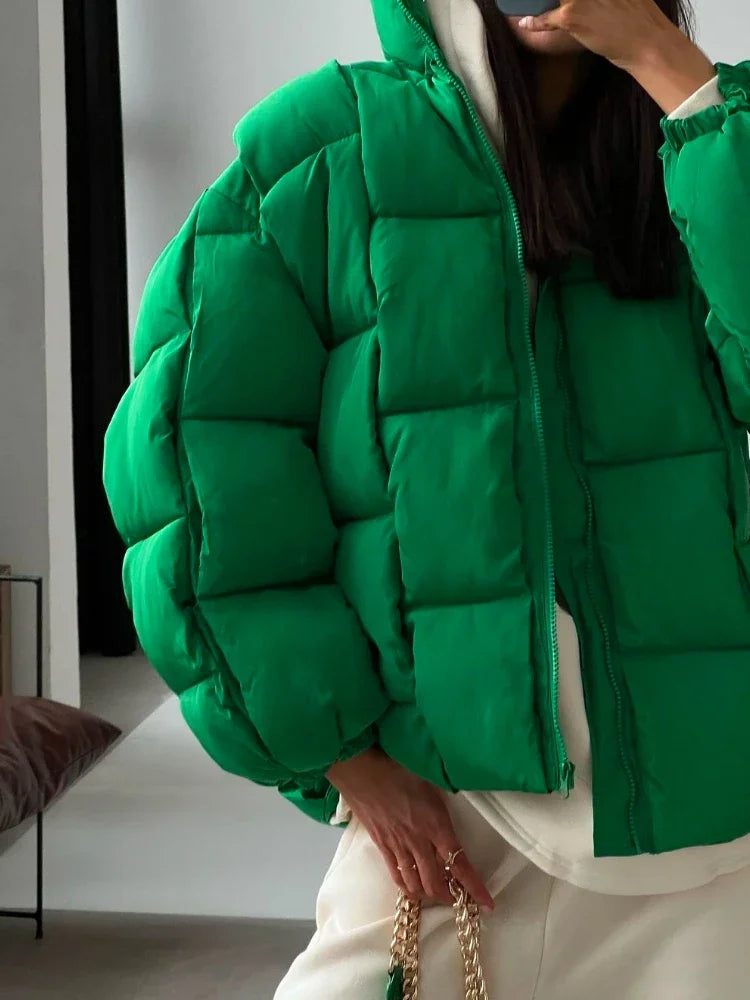 Winter Jackets for Women 2025 Thick Warm Loose Fashion Quilted Jacket Women Interchange Design High Street Green Winter Coat