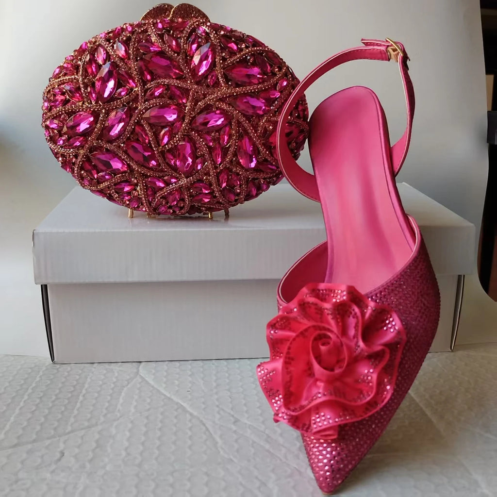 INSIGHTLINK Purple High Heels sandals and Bag Women Gems Dress Shoes Wedding stiletto Sandals Lady Bride high-heeled Stone Shoes