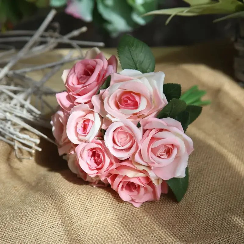 9 Head Artificial Bouquet Rose Bouquet Wedding Decor Artificial Flower Home Decoration Accessories Silk Flowers