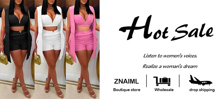 Znaiml Women's Fashion New Tank Top and Shorts 3 Pieces Set with Vest Coat Summer Casual Vacation Party Office Lady Outfits 2025