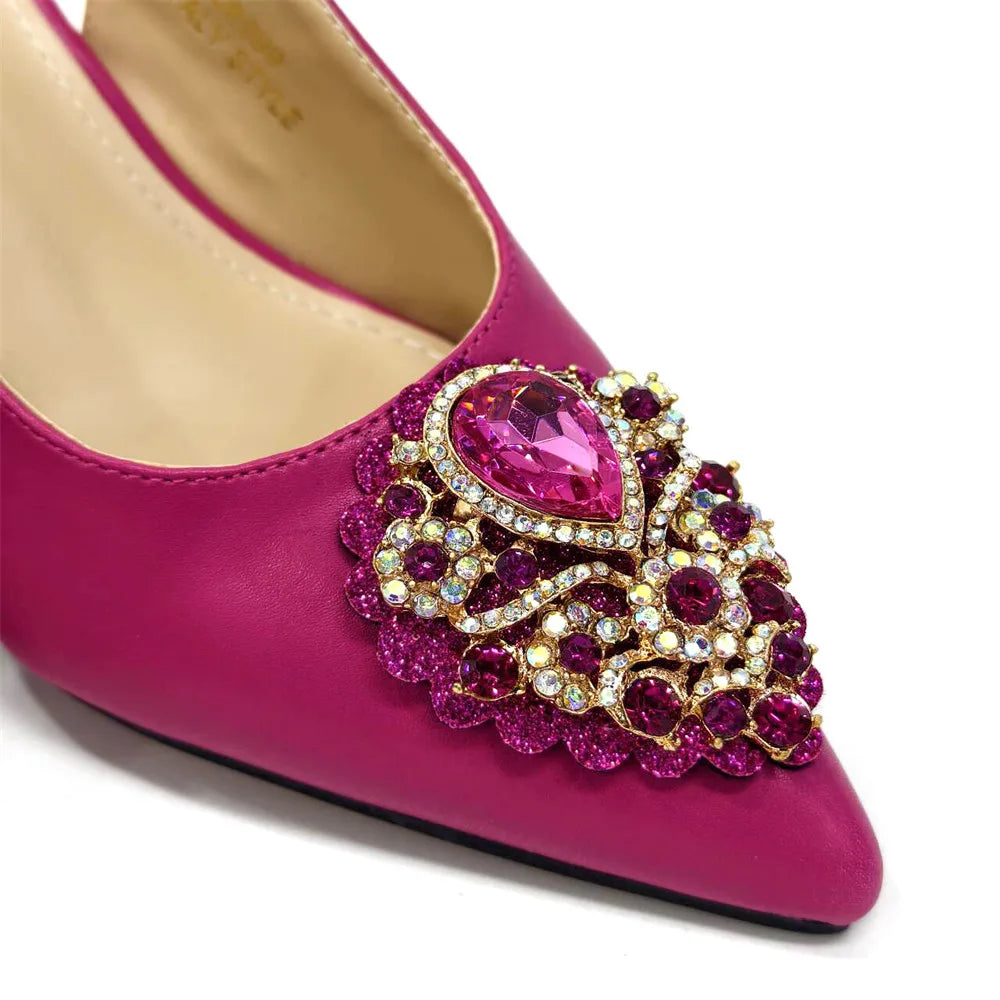 Italian 2024 Fashion Design Diamond Chain Full Diamond Bag And Pointed High Heels Noble And Generous Decoration Full Diamond