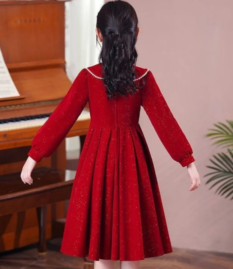 Girls' 2025 Spring New Arrival Long Sleeve Sweet Princess Gown - Trending Chic Dress for Big Kids 4-12 Years Old