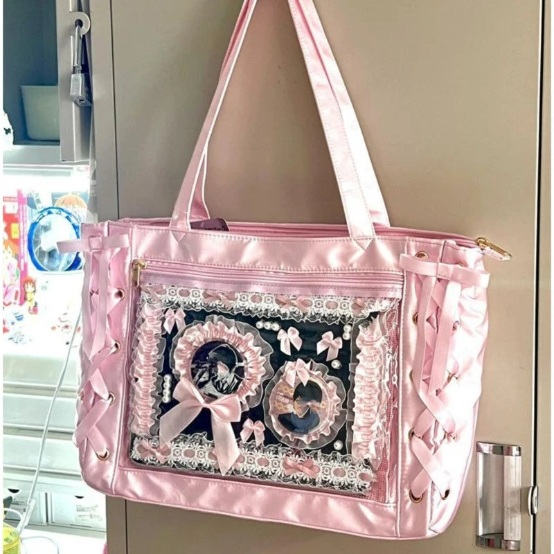 New Y2K Sweet Lolita Pink Ita Bag Women Japanese Transparent Large Capacity Tote Bag Ladies Harajuku Kawaii Handbag Aesthetic