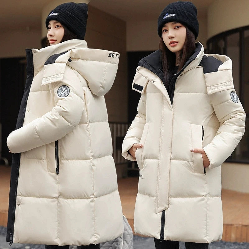 Women'S Winter Down Cotton Jacket 2025 New Warm Thicken Cotton Padded Jacket Korean Loose Plus Size Parkas Outwear Long Coat