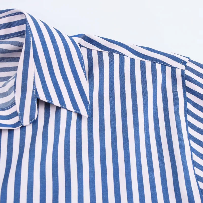 Traf 2025 women's spring new Europe-American fashion striped long sleeve lapel loose version poplin shirt multi-color selection