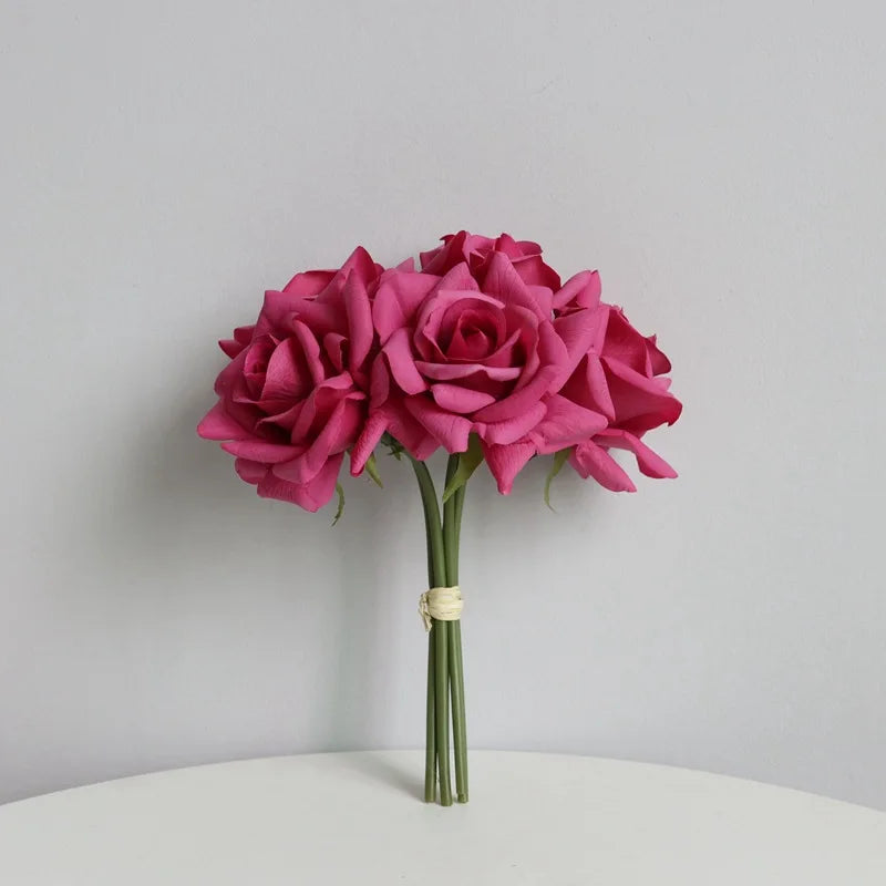 5Heads Curled Edge Rose Bouquet Real Touch Artificial Flowers Rose Wedding Bridal Bouquet Party Festival Home Decor Fake Flowers
