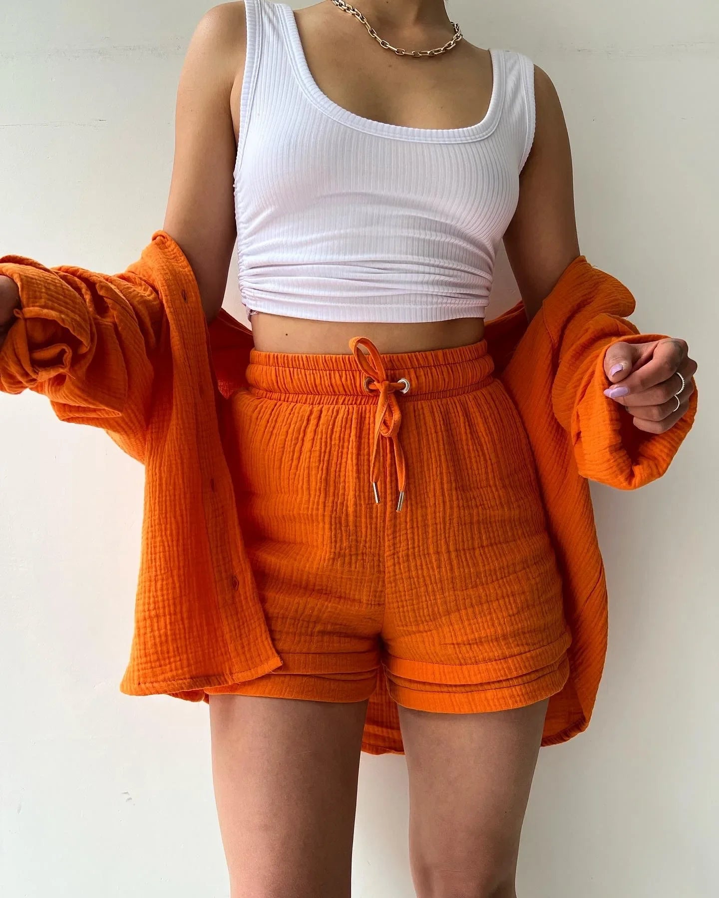 Short Sets Women Tracksuit Single Breasted Cardigan Blouses Two Pieces Shorts Loose Button High Street Solid Pockets Folds