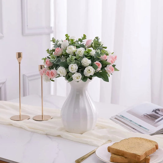 10 Heads Artificial Flower Silk Rose white Eucalyptus leaves Peony Bouquet Fake Flower for Wedding Table Party Vase Home Decor
