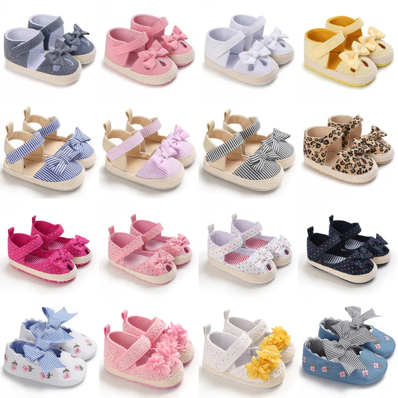 Newborn Toddler Baby Shoes Girl Baby Crib Shoes Princess Flower Bow Baby Cotton Sole First Walker Sneakers 0-18 Months