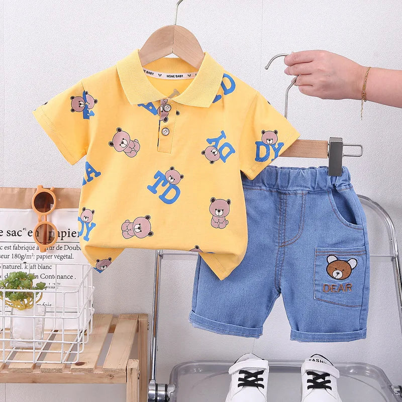Baby Boys Clothes Sets Summer Kids Cotton Cartoon Bear T-shirt+Shorts Suit Toddler Outfit Boy Clothes Children Costume 1 -5Year