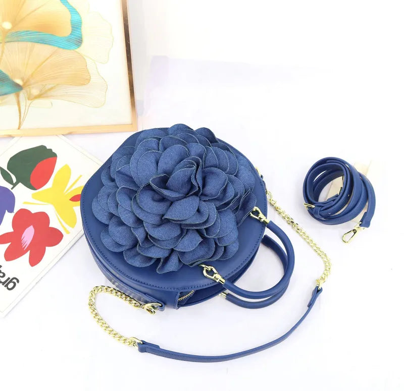 2025 Luxury High-end New Women's 3D Rose Petal Handbags Top Microfiber Synthetic Leather Shoulder Bag Lady Party Evening Bag