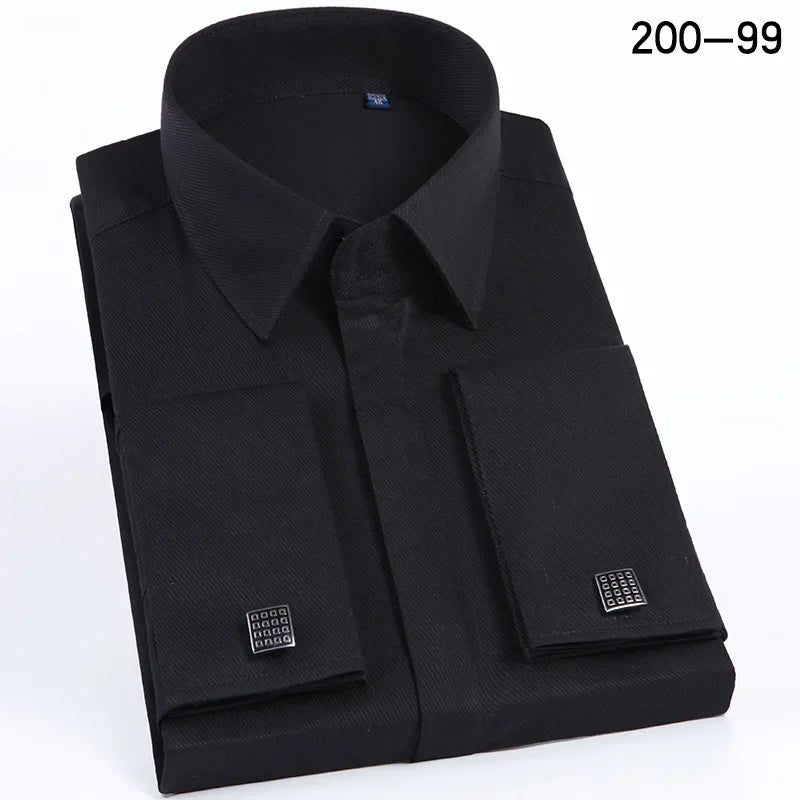 Spring Autumn Men's French Cufflinks Business Dress Shirt Sleeve Pin Solid Color Non-iron Shirts Slim Fit Party Men's Wear