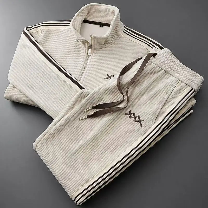 Autumn Winter warm sports Men Sets suit for men zipper stand-up collar cardigan jacket straight leg sweatpants two-piece set
