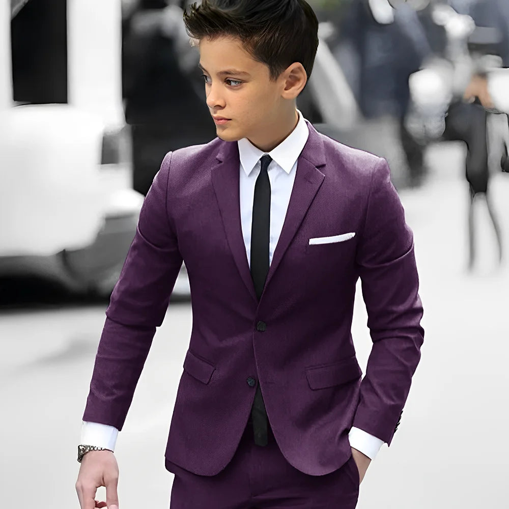 2 Piece Light Gray Boy Tuxedos For Wedding Notched Lapel Custom Kids Trim Fit Groomsmen Boy Suits