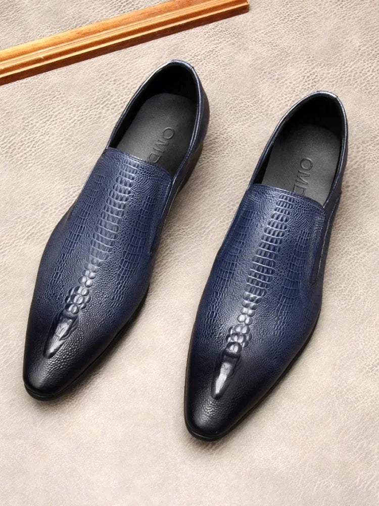 Men's Handmade Crocodile Pattern Oxford Shoes – Black & Blue Formal Loafers