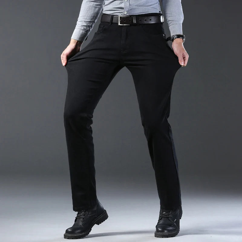 2024 New high-quality Fashion Casual Cotton Business Black  Denim Pants Male Trousers Men's Stretch Regular Fit Jeans