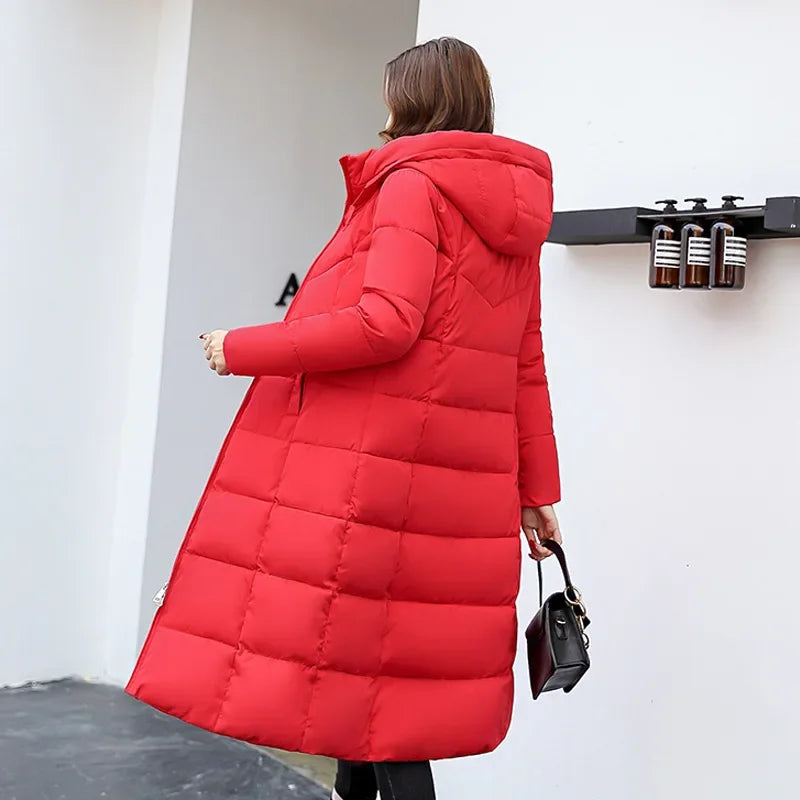2025 New Winter Parka Long Coat Women WhiteThick Warm Down Cotton Coat Fashion Hooded Parka Puffer Windproof Snow Overcoat